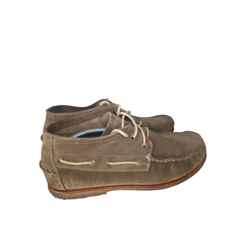 Minnetonka Mens 10.5 Brown Suede Leather Moc Toe Lace Up Ankle Boat Shoes